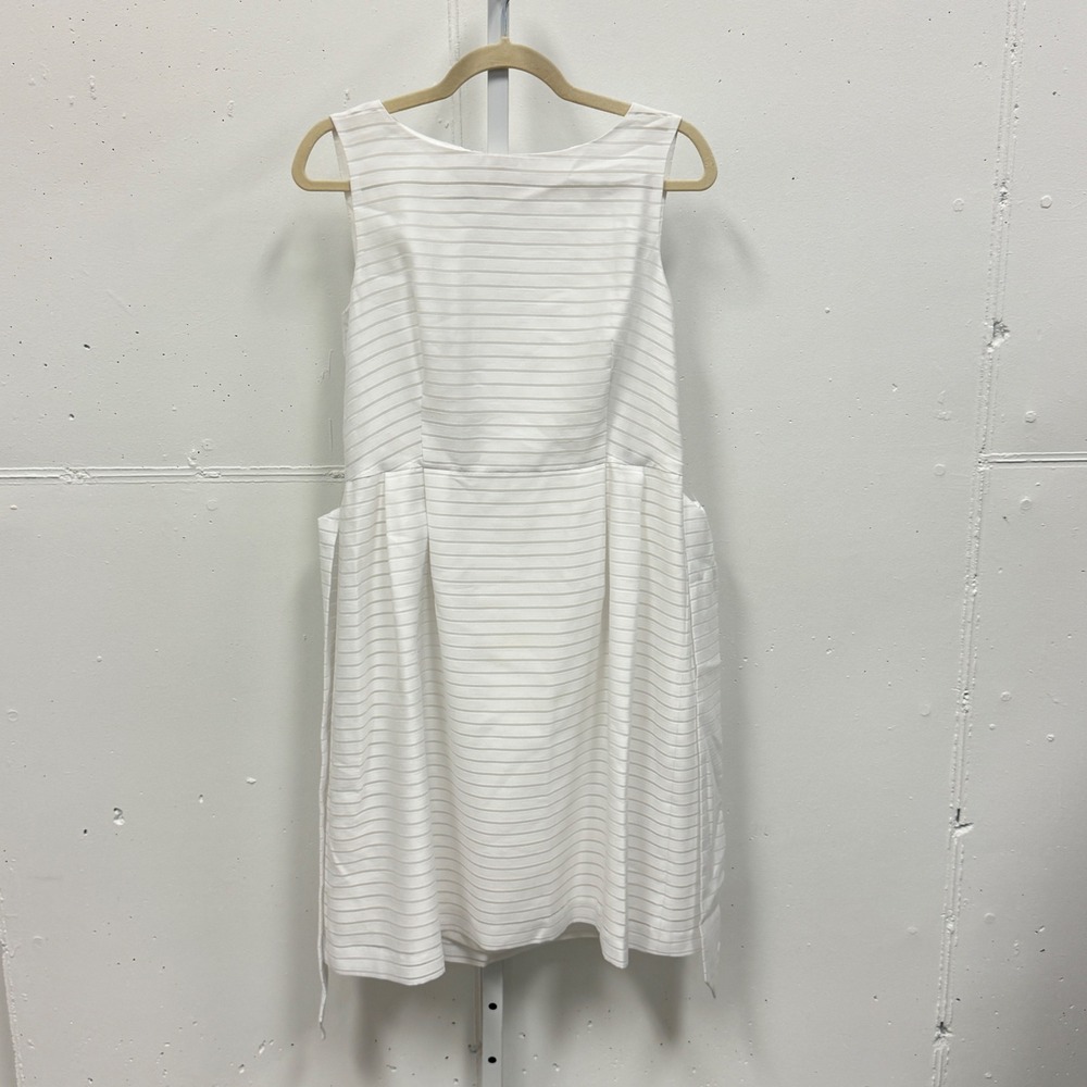 Anne Klein White Horizontal Stripe Sleeveless Fit and Flare Belted Dress Size 10